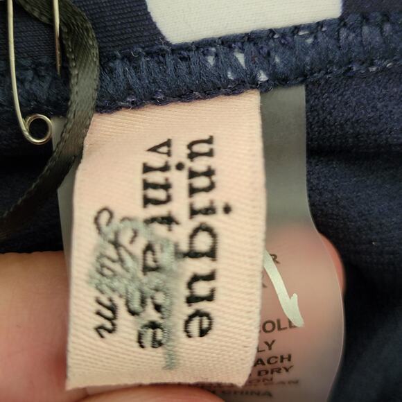 Unique Vintage Navy & White Polka Dot Corinne Halter Sheath Swimsuit 1X NWT - Picture 6 of 13